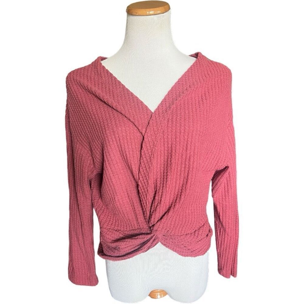 Womens Popular Basics Thermal Knit Twist Front Blush Long Sleeve Top - Sz XL